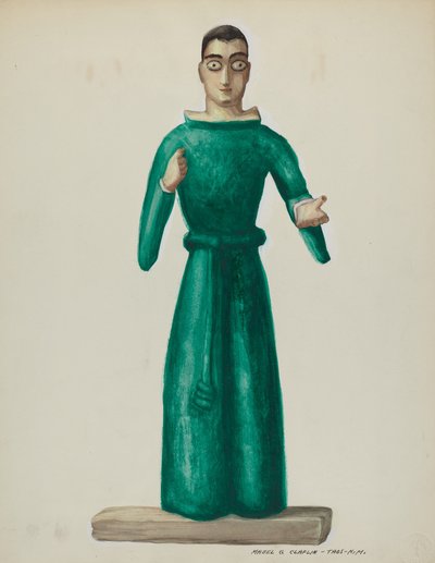 Wooden Santo in Bright Green Dress by Majel G. Claflin