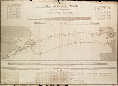 North Atlantic Ocean Chart Showing Deep Sea Soundings and Tracks of Telegraph Cables by Malby Malby