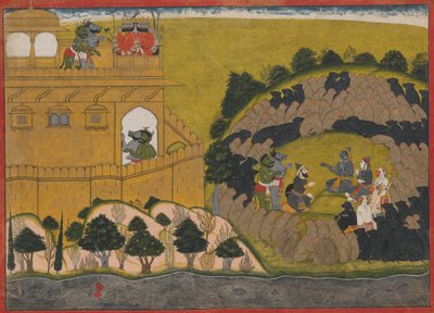 Rama Releases the Demon Spies Shuka and Sarana: Folio from the Siege of Lanka series by Manaku