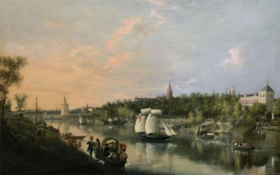 The Guadalquivir Passing Through Seville—1851—Oil on Canvas 86.5x135.4cm by Manuel Barron y Carrillo