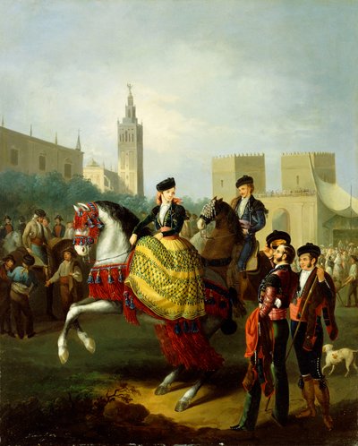 Elegant Figures in Seville by Manuel Barron y Carrillo