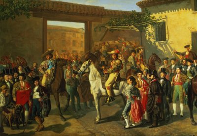 Horses in a Courtyard by the Bullring before the Bullfight, Madrid, 1853 (detail) by Manuel Castellano