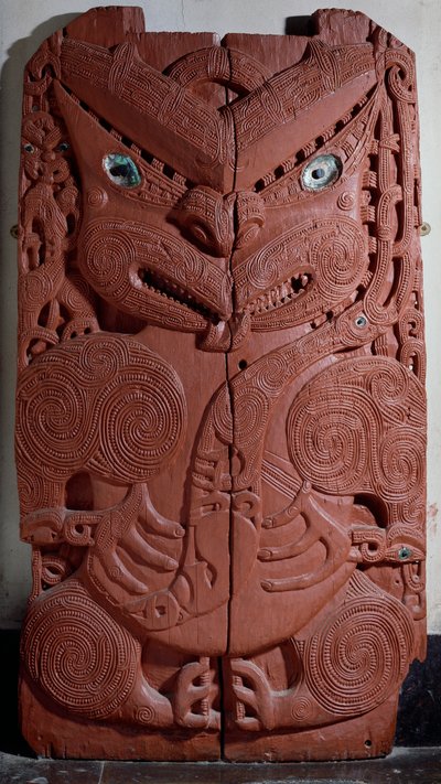 Maori decorative panel with imaginary anthropomorphic figure by Maori Maori