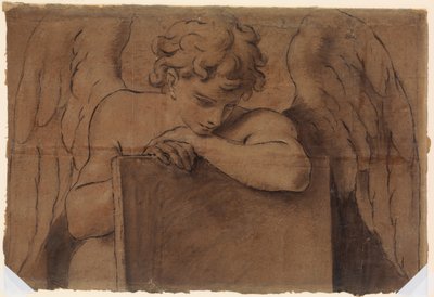 Cartoon Fragment for Adolescent Angel Leaning on a Tablet or Closed Book by Marc Antonio Franceschini