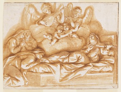 Design for a Monochrome Wall Painting, Church of Corpus Domini, Bologna, Italy, Death of St. Caterina Vigri by Marc Antonio Franceschini