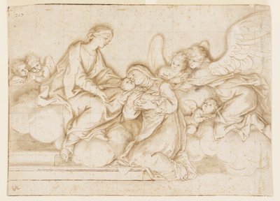 Design for a Monochrome Wall Painting, Church of Corpus Domini, Bologna, Italy, St. Caterina Vigri Receives the Babe from the Virgin by Marc Antonio Franceschini