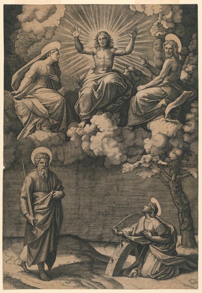 Jesus Christ, the Virgin and St. John the Baptist with Saints Paul and Catherine by Marc Antonio Raimondi
