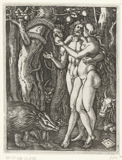 Adam and Eve at the Fall in Paradise by Marcantonio Raimondi