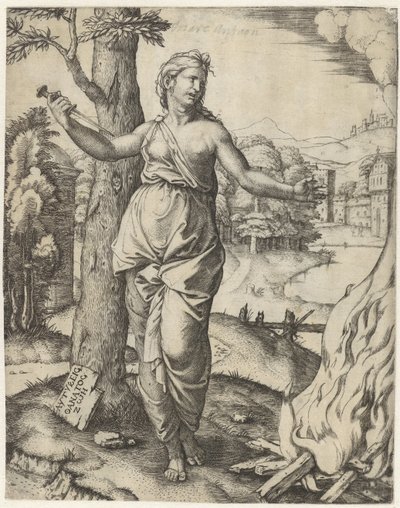 Dido Commits Suicide with a Dagger Next to a Pyre by Marcantonio Raimondi