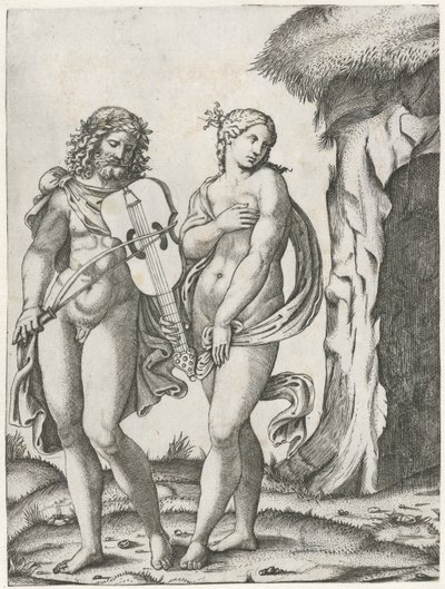 Orpheus Playing the Viola Before Eurydice Goes to the Underworld by Marcantonio Raimondi