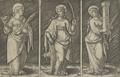 Saint Barbara, Saint Catherine, Saint Lucy by Marcantonio Raimondi