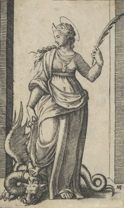 Saint Margaret standing, a dragon at the left, from the series 