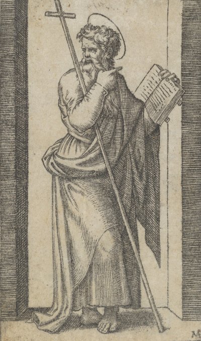 Saint Philip, book in his left hand, staff resting on his left arm, ca. 1500-1527 by Marcantonio Raimondi