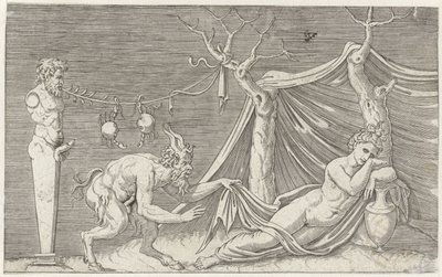 Satyr Sneaking Up on a Sleeping Nymph by Marcantonio Raimondi