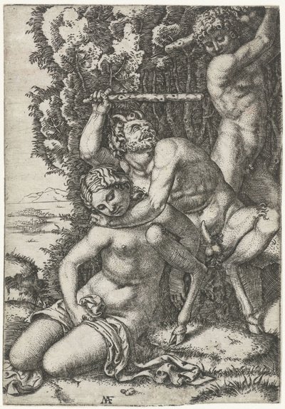 Satyr and young man fighting over nymph by Marcantonio Raimondi