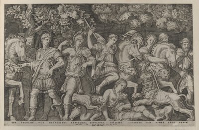 Speculum Romanae Magnificentiae: The Lion Hunt by Marcantonio Raimondi