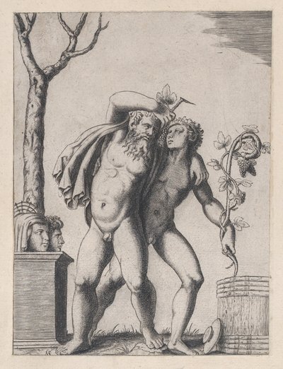 Speculum Romanae Magnificentiae: Young and Old Bacchant by Marcantonio Raimondi