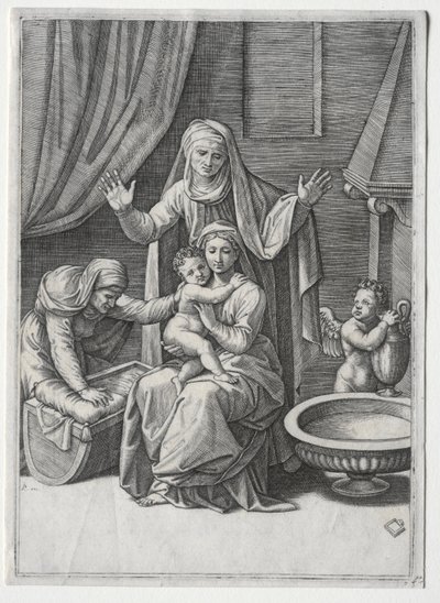 The Virgin and the Cradle with Saint Elisabeth and Saint Anne, 1520 by Marcantonio Raimondi