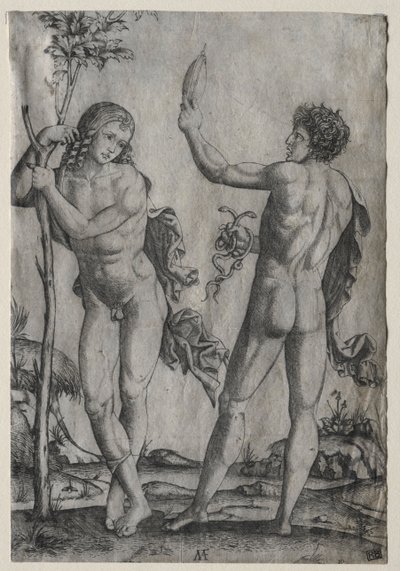 Two Nude Men Beside a Tree by Marcantonio Raimondi