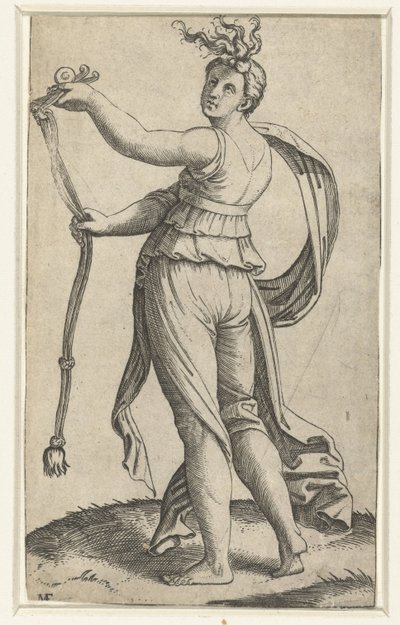Woman with Horse Bridle as Personification of Temperance (Temperantia) by Marcantonio Raimondi