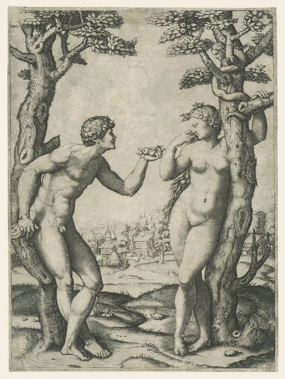 The Fall of Adam and Eve at the Tree of Knowledge of Good and Evil with the Serpent by Marcantonio Raimondi