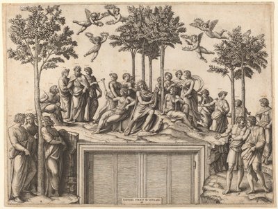 Apollo on Parnassus by Marcantonio Raimondi after Raphael