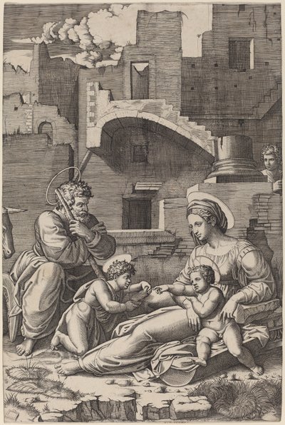 The Holy Family with the Young Saint John the Baptist by Marcantonio Raimondi after Raphael