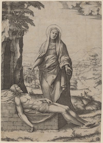 The Lamentation of the Virgin by Marcantonio Raimondi after Raphael
