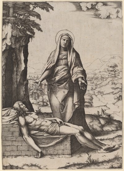 The Lamentation of the Virgin by Marcantonio Raimondi after Raphael