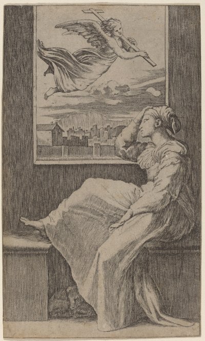 Pensive Woman by Marcantonio Raimondi possibly after Raphael
