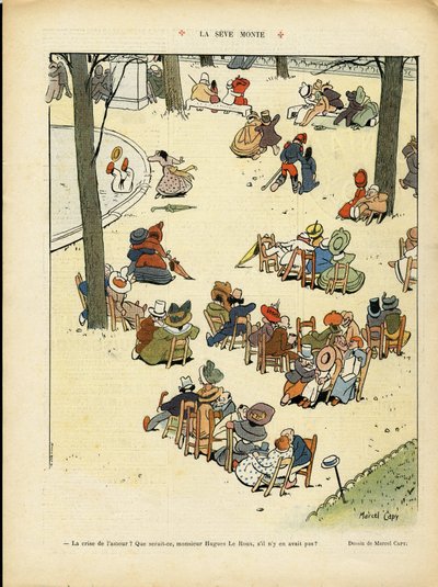 Illustration of Marcel Capy in Le Rire, 02/05/08 - The Sap Rises - Love, Public Garden, Tree by Marcel Amable O.L. Capy
