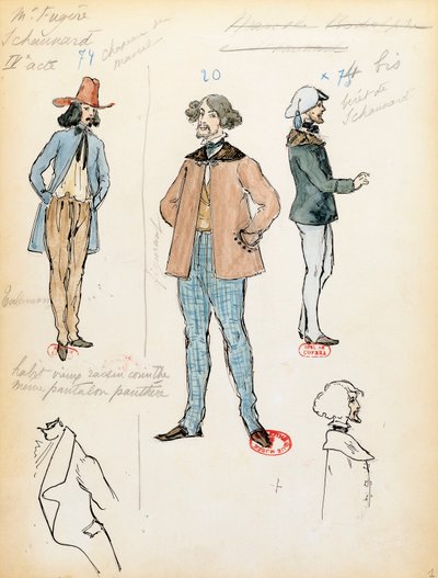 Costume sketch for musician Schaunard in opera La boheme by Giacomo Puccini, performance at Paris Opera Comique, June 13 by Marcel Multzer