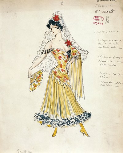 Sketch of costume for flamenco dancers for Carmen by Georges Bizet by Marcel Multzer