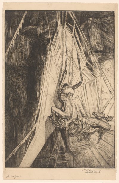 Spider Web with Human-like Spider Capturing a Man by Marcel Roux (signed by artist)