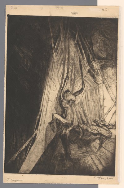 Spider Web with Human-Like Spider Capturing a Man by Marcel Roux (signed by artist)