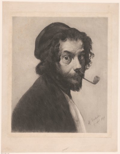 Self-Portrait with Pipe by Marcellin Gilbert Desboutin (signed by artist)