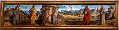St. Francis receives the stigmata among St. Clare and Peter, the blessed Bartolomeo of Breganze, and St. Paul and Bernardino by Marcello Fogolino