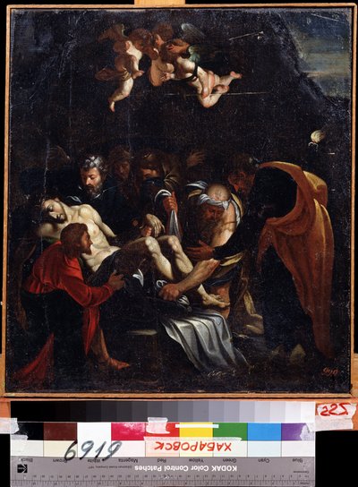 The Descent of the Cross. Among the figures represented around the body of Jesus Christ: the Virgin Mary, Saint Mary Magdalene, Saint Joseph of Arimathea, and Saint Nicodemus. by Marcello Venusti