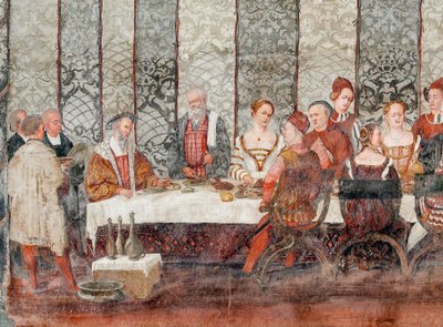 Banquet (detail) by Marcello or Romani Girolamo (Romanino) (c.1485 c.1566) (attr.to) Fogolino