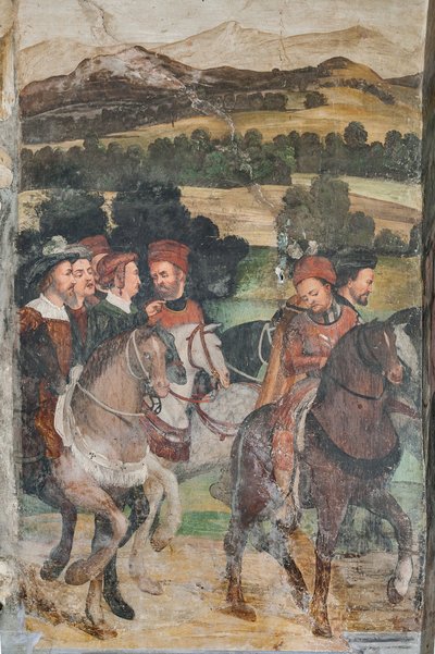 Detail of the Visit of Christian I of Denmark to Bartolomeo Colleoni, Hall of Honour by Marcello or Romani Girolamo (Romanino) (c.1485 c.1566) (attr.to) Fogolino
