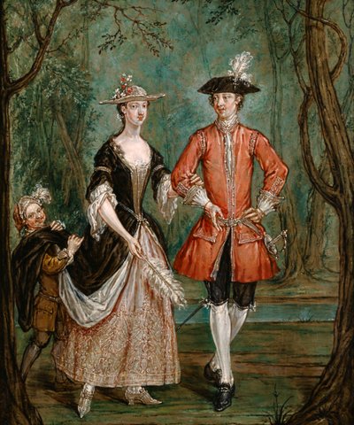 Lady and gentleman with a page by Marcellus the Younger Laroon