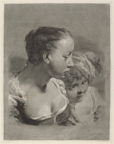 Young Woman and a Boy Facing Right by Marco Alvise Pitteri after Giovanni Battista Piazzetta