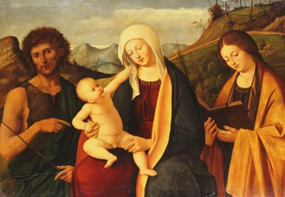 The Madonna and Child, with Saint John the Baptist and a female Saint by Marco Basaiti