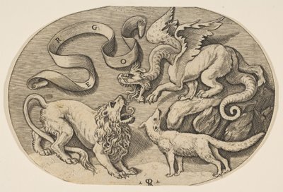 A Lion, Dragon and Fox Fighting Each Other by Marco Dente