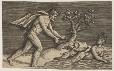 A Naked Man Pursuing a Naiad and a Cupid into the Water by Marco Dente
