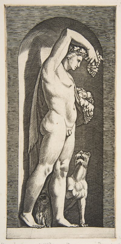 Bacchus Standing in a Niche Holding Grapes in His Raised Right Hand, Fruit in His Left by Marco Dente