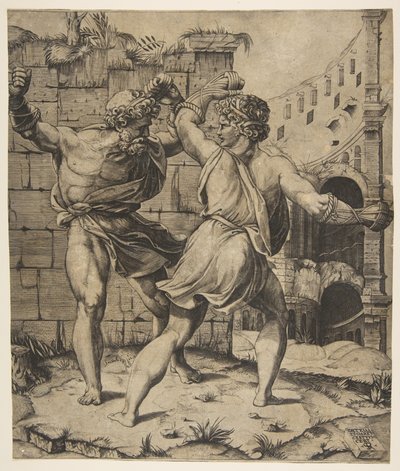 Entellus and Dares Fighting in Front of Classical Ruins by Marco Dente