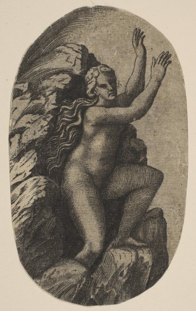 Eurydice Naked Standing on a Rock, Her Arms Raised to the Right by Marco Dente