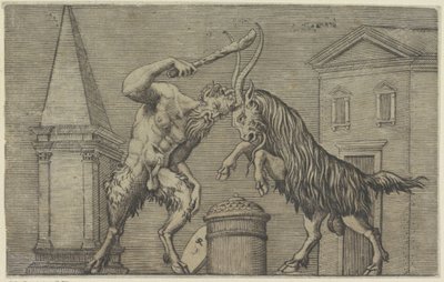 Satyr and Ram in Combat by Marco Dente