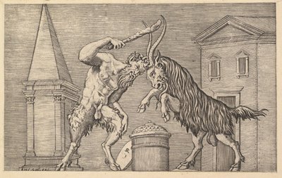 Speculum Romanae Magnificentiae: A Satyr and a Ram Clashing, 16th century by Marco Dente